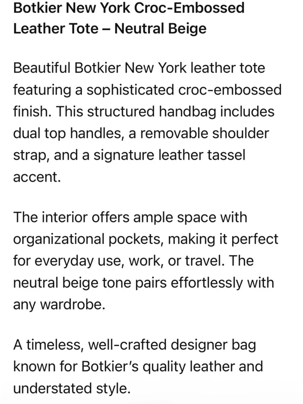 Botkier New York Tan Leather Croc Embossed Tote Bag Tassel